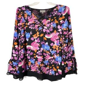 Laura Blouse Long Sleeve Florals Sheer Material L
